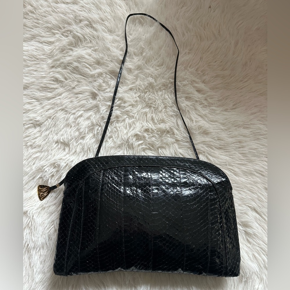 Vtg Morris Moskowitz Black reptile Shoulder Bag design f Bergdorf Goodman clutch